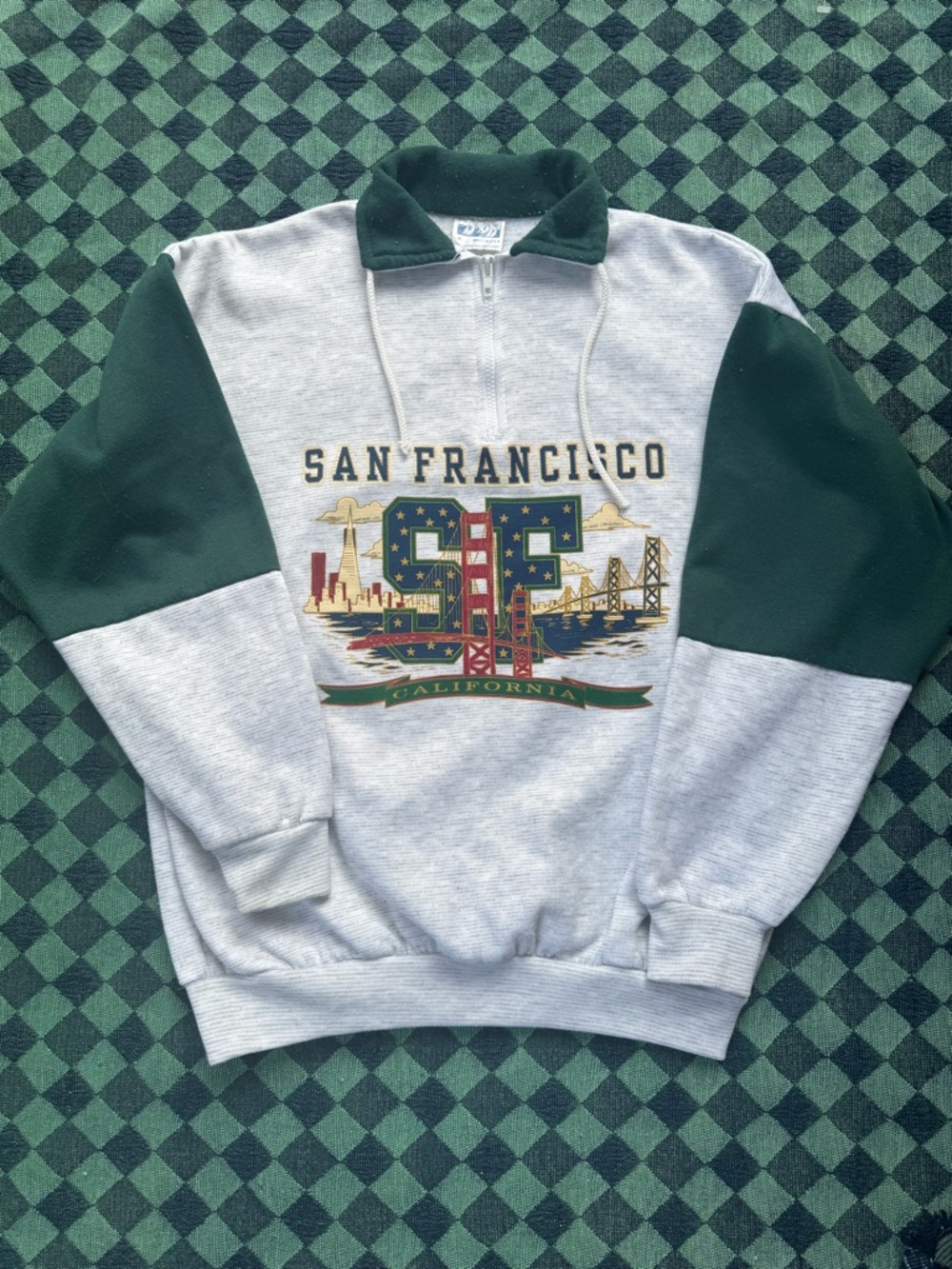 San Francisco Graphic Pullover Sweatshirt with Green Sleeves